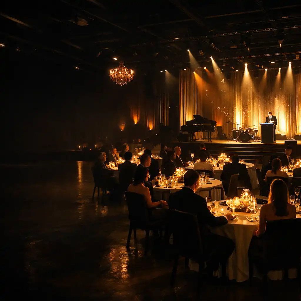 Elegancka gala z oświetloną sceną nocą
